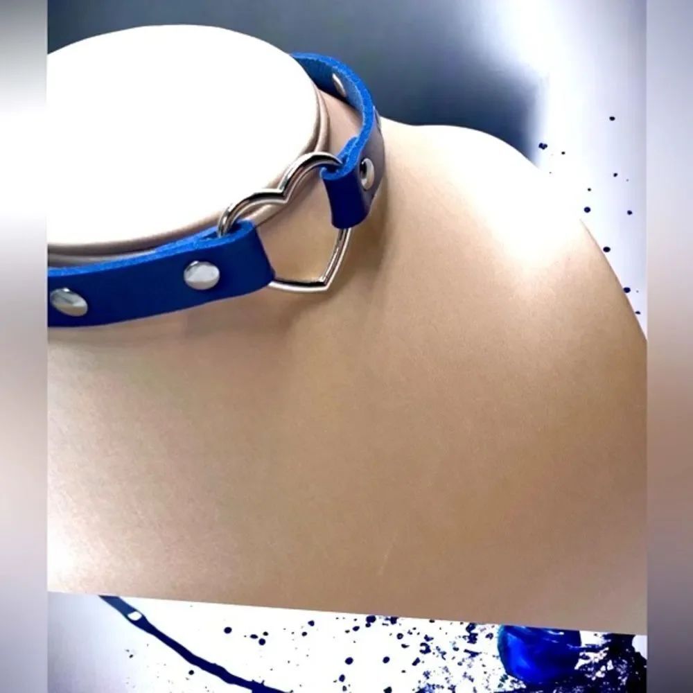 Heart Series l Leather Jewelry l Blue Leather l Heart l Choker l New